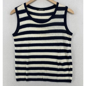 EMCEE Sweater M Striped Tank Top Scoop Neck Sleeveless Shell Blue White